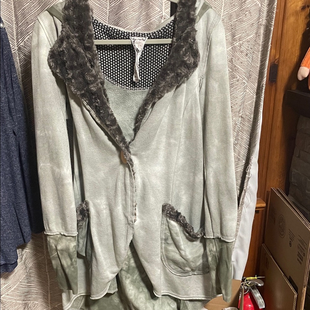 Scrapbook Light Gray Cardigan with Faux Fur Accents
